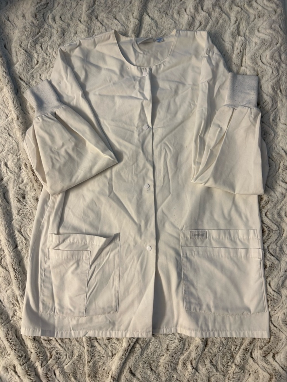 Landau Cream Snap-Front Utility Jacket with Ribbed Cuffs